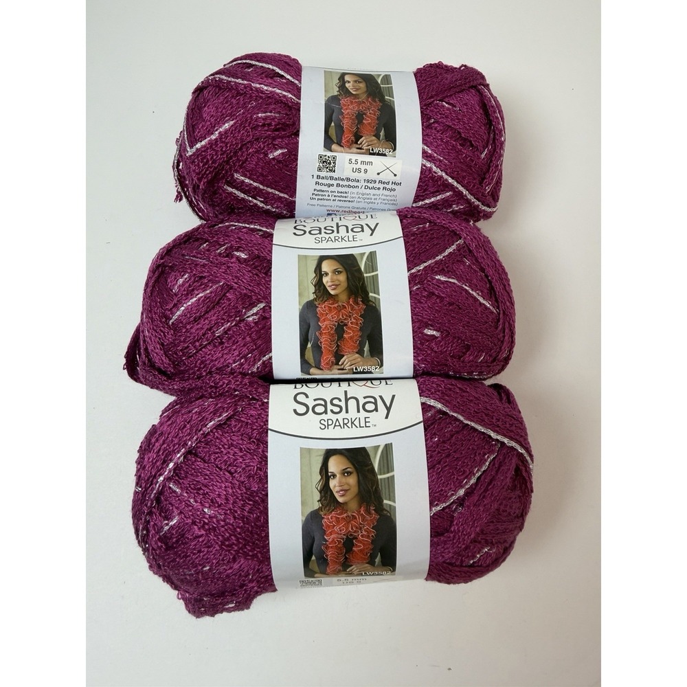 Red Heart‎ Boutique Sashay Sparkle Yarn 3 Skeins Rhubarb 100g Each